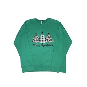 Jerzees Green Merry Christmas Sweatshirt Size Large